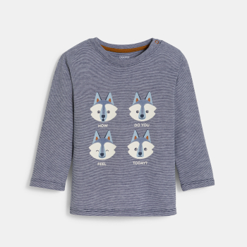 تي شيرت أزرق للأطفال الصغار مطبوع عليه ذئب يعبر عن مشاعره